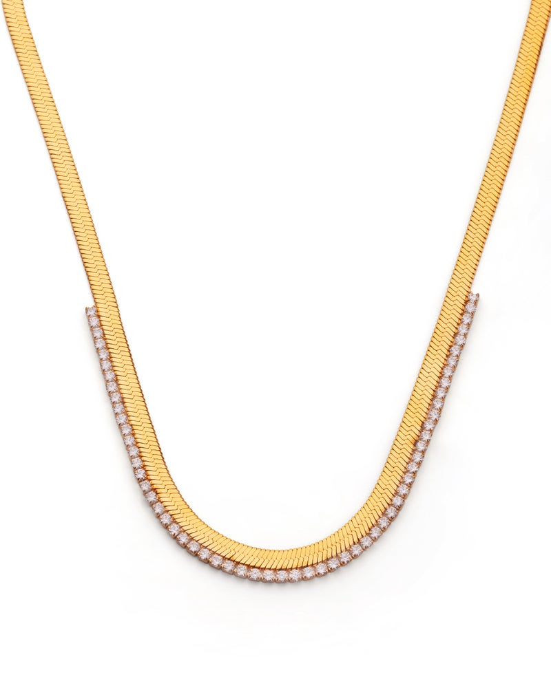 TAAHIRA 18K Gold Plated Snake Chain Zirconia Tennis Necklace - Image 1